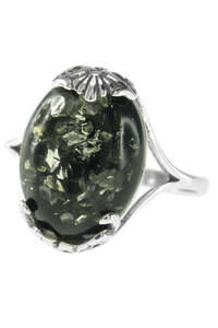 Срібний перстень з бурштином «Васабія»