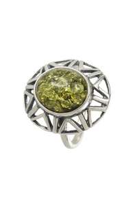 Срібний перстень з бурштиновим кабошоном зеленого відтінку