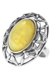 Срібний перстень зі світлим бурштином «Світський вечір»