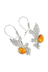 Серебряные серьги с янтарными кабошонами «Ангелы»