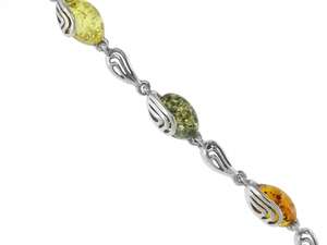 Серебряный браслет с разноцветным янтарем «Ирма»