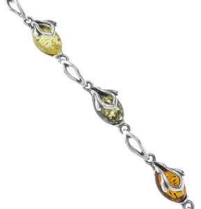 Серебряный браслет с разноцветным янтарем «Сафура»