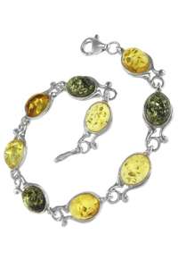 Серебряный браслет с янтарными камнями «Шарм»