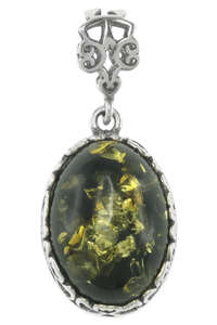 Серебряный кулон-медальон с янтарем «Кэрол»