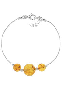 Серебряный браслет с янтарными шариками «Кира»