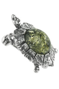 Брошка з чорненого срібла і бурштину «Черепаха»