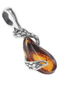 Кулон з чорненим сріблом і бурштином «Змійка»