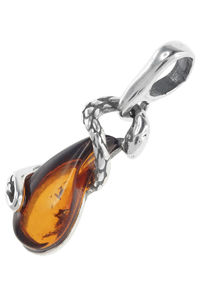 Кулон з чорненим сріблом і бурштином «Змійка»