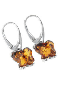Срібні сережки з бурштином «Метелики»