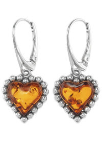 Серьги с янтарем и серебром «Сердца»