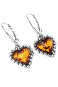 Сережки з бурштином і сріблом «Серця»