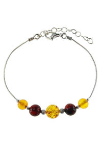 Серебряный браслет с шариками янтаря «Кира»