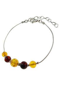 Серебряный браслет с шариками янтаря «Кира»