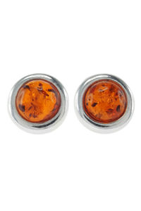 Срібні сережки-пусети з бурштином «Сальма»