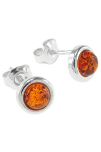 Срібні сережки-пусети з бурштином «Сальма»