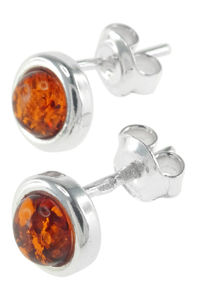 Срібні сережки-пусети з бурштином «Сальма»