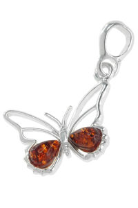 Кулон з бурштином і сріблом «Метелик»