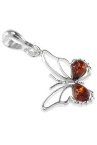 Кулон з бурштином і сріблом «Метелик»