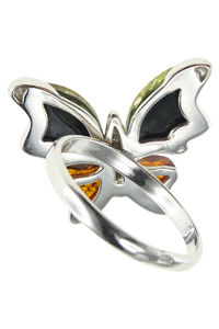 Срібний перстень з бурштином «Метелик»