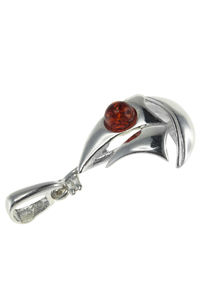 Срібний кулон з бурштином «Кораблик»