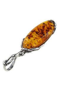 Серебряный кулон с камнем янтаря «Матиола»