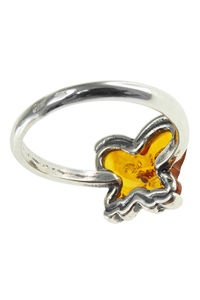 Срібний перстень з бурштином «Метелик»