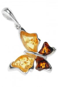 Срібний кулон з камінням бурштину «Метелик»