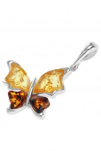 Срібний кулон з камінням бурштину «Метелик»