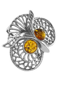 Срібний кулон з бурштином «Сова»