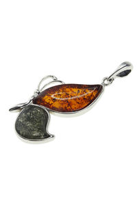 Срібний кулон з бурштином «Метелик»