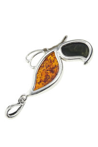 Срібний кулон з бурштином «Метелик»