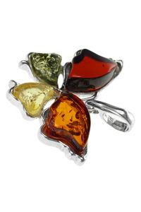 Срібний кулон з бурштином «Метелик»