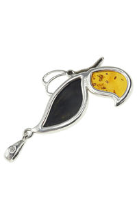 Срібний кулон з бурштином «Метелик»