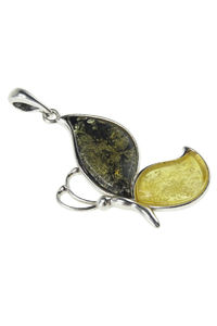 Срібний кулон з бурштином «Метелик»