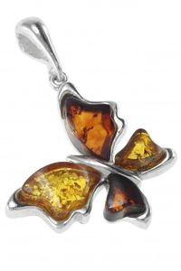 Срібний кулон з бурштином «Метелик»