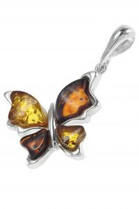 Срібний кулон з бурштином «Метелик»
