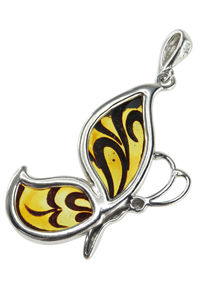 Срібний кулон з бурштином «Метелик»