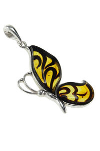 Срібний кулон з бурштином «Метелик»