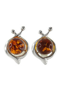 Сережки-пусети з бурштиновими кабошонами «Ірада»