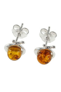 Сережки-пусети з бурштиновими кабошонами «Ірада»