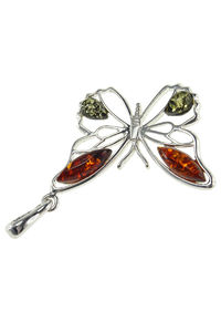 Срібний кулон з бурштином «Метелик»