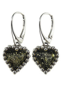 Серьги с янтарем и серебром «Сердца»