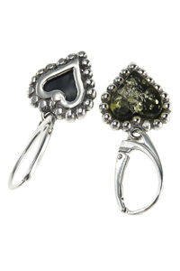 Сережки з бурштином і сріблом «Серця»