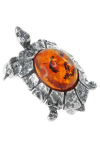 Срібна брошка з каменем бурштину «Черепаха»