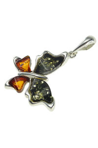 Срібний кулон з бурштином «Метелик»