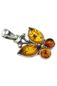 Срібний кулон з бурштином «Метелик»