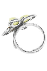 Срібний перстень з бурштиновим камінням «Метелик»