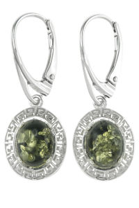 Серьги с янтарем в серебряной оправе «Орнамент»