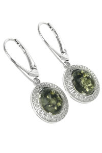 Серьги с янтарем в серебряной оправе «Орнамент»