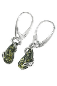 Серьги с черненым серебром и янтарем «Змейки»